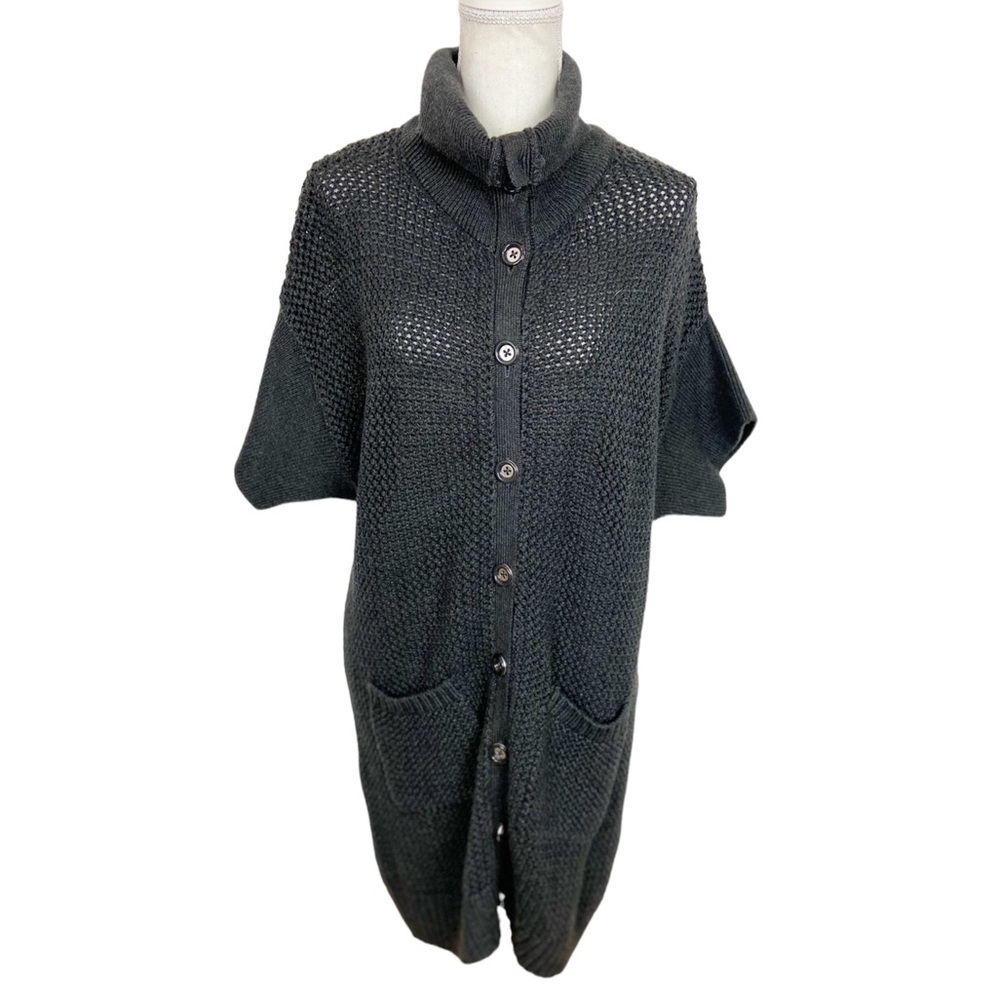 BCBG Paris Grey Waffle Knit Long Cardigan Sweater Short Sleeves Size Small - Picture 3 of 9